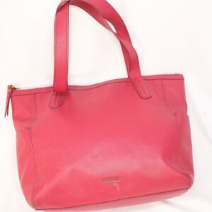 Fossil Cow Hide Leather Red Purse Bag Tote Shoulder Strap 11" x 11" x 4"